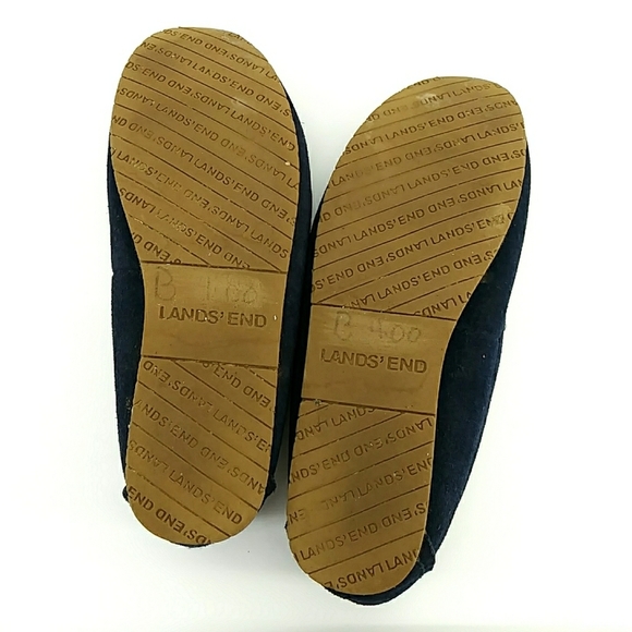 Lands End Suede Leather Moccasins Slippers Navy Blue Faux Fur Lining 7B - Picture 5 of 9
